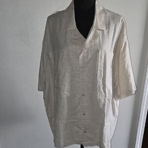 Mens Casual Beige Button-Up Shirt